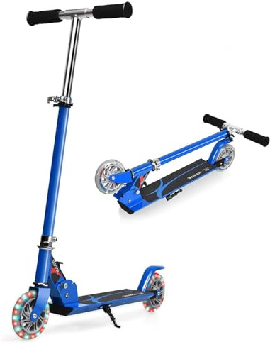 GOPLUS Roller Kinder 4 Jahre, Scooter Kinder mit LED Rädern, Hinterradbremse & Ständer, 3-Stufig höhenverstellbarer Tretroller, 2kg Aluminium-Roller klappbar, Kickscooter bis 70 kg belastbar