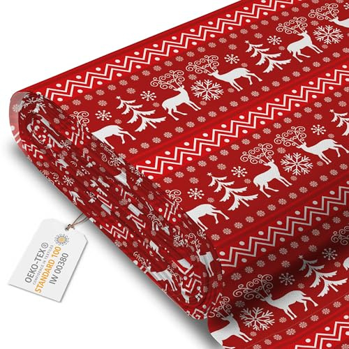 DreamRoots Oxford Weihnachtsstoff Meterware - Wasserabweisender Deko Stoff OEKO-TEX 220 g/m2 600D mit Weihnachtsmotiv zum Nähen,DIY,Tischdecken & Basteln