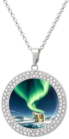 STVNKML Northern Lights Eisbär-Halskette für Damen, Kreis-Anhänger, Schmuck, Halsketten, modische Diamant-Scheibe, Choker-Halskette für Jahrestag, Valentinstag, Weihnachtsgeschenk für Mutter und