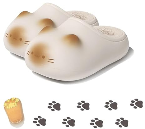 Generisch Cat Paw Print Shoe, Cat Paws Footprints Plush Fleece Height Increase Slippers for Girls, Paw Fluffy EVA House Slippers