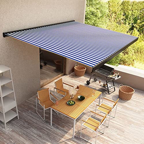 Generisch Kassettenmarkise mit Motor 450x300 cm Blau und Weiß,Heim & Garten,Rasen & Garten,Garten & Balkon,Markisen-3052692
