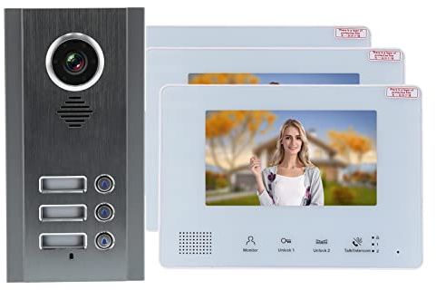 OPPWONG di Videocitofono Monitor Interno 7 Pollici Bus a 2 Fili con Visione Notturna a LED a Luce Bianca e Telecamera Resistente Alle Intemperie per Edifici per Uffici (3 famiglie (SY828NMJAEND3))