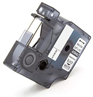vhbw Schriftband-Kassette kompatibel mit Dymo Rhino 6000, 5000, 5200, 4200, 3000, 1000 Etiketten-Drucker 5,5m x 9mm Schwarz auf Weiß, Vinyl