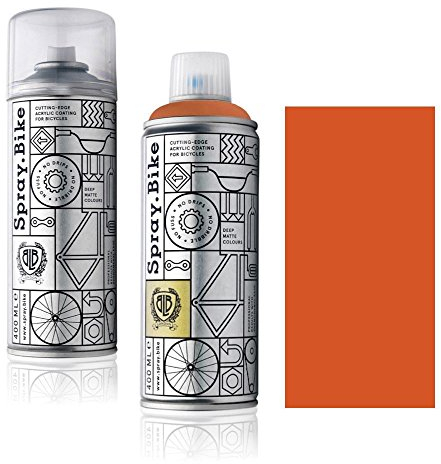 SPRAY.BIKE Fahrrad Lackspray in versch. Farben - KEINE GRUNDIERUNG notwendig - Acryllack/Lack Spray in 400 ml Spraydose, Matt- und Klarlack Optik möglich (Tieforange Mustang, Klarlack Set)