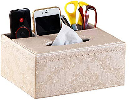 Manswill Teapoy Organizador de mando a distancia y caja de pañuelos, piel sintética, multifuncional, mesa de escritorio, bolígrafo/lápiz, contenedor de almacenamiento de teléfono para oficina en casa