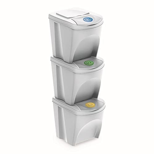 Juego de 3 cubos de reciclaje con capacidad de 75 litros de compartimento en color blanco
