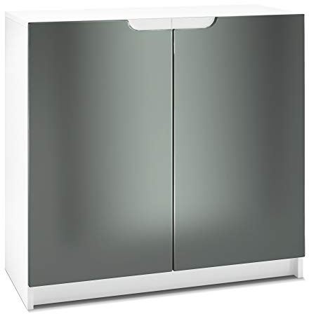 Vladon Buffet Logan, Commode avec 2 Portes, Blanc Mat/Graphite satiné Mat (82 x 78 x 37 cm)