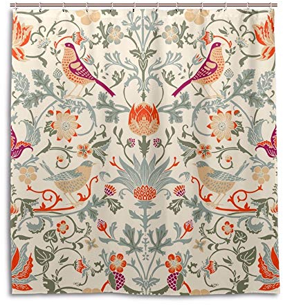 qhtqtt Duschvorhang Wasserdicht Polyester William Morris Blumenmuster Bad Vorhang Für Bad Stoff Hause Dekorative Vorhänge 180X200 cm A