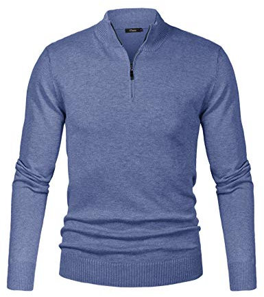 iClosam Men’s Quarter Zip Jumper Stand Collar Knitted Pullover Classic Long Sleeve Sweater for Casual Autumn Winter Style Blue