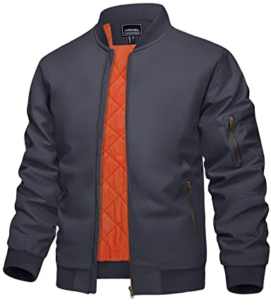 KEFITEVD Herren-Bombardier-Winterjacken, Baseballjacke, warm, Cargo-Jacke, Windjacke, Militär, Mäntel mit Reißverschlusstaschen