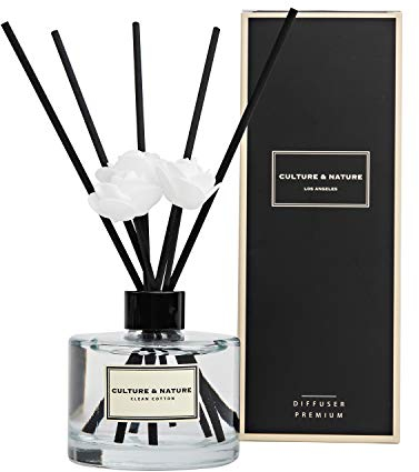 CULTURE & NATURE Schilfrohr-Diffusor-Set, 200 ml, saubere Baumwolle, Duft-Diffusor mit Stäbchen, Raumduft, Schilfrohr-Diffusor für Badezimmer, Regal, Dekor