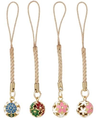 Hemobllo 4Pcs Cellphone Strap Pendant Vintage Japanese Bell Phone Cords Adorable Phone Hanging Charm Keychains Decor Christmas Gift