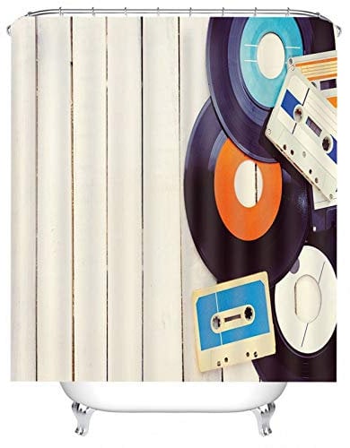KnSam Duschvorhang, Cd Magnetband Badezimmer Dekoration Hängend Polyester Badezimmer Vorhang Badezimmer Dekoration Wandsticker Duschvorhänge 35X71Inch