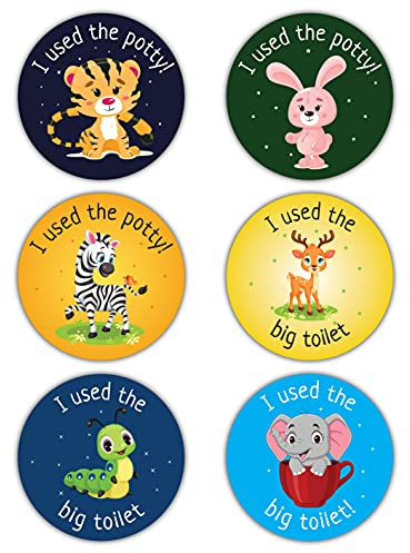 Pack of 120 Animal Potty Stickers Round Toilet Training Stickers (30 mm) Waterproof Potty Training Stickers for Boys Girls Toddlers Packwith®