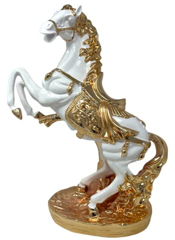 Crystal Crown® Italian Horse Ornament Romany Porcelain 44cm Shelf Sitter Animal Statue Figurine Home Decoration (White Gold)