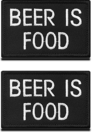 2 Pcs BEER IS FOOD Komisch Patch Aufnäher mit Verschluss zum T-Shirt Jacke Hosen Cap Kleidung Taschen Rucksack Uniform Weste Hundegeschirr - 8cm x 5cm