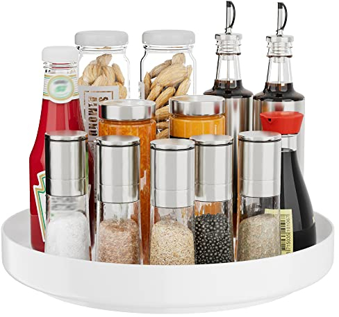 Ovicar Lazy Susan Cabinet Organizer - 11 inch Metal Turntable Lazy Susan for Kitchen Spice Rack Pantry Cupboard Bathroom Countertop Refrigerator Table Storage, White