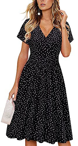 VOTEPRETTY Women's Short Sleeve V Neck Wrap Summer Dress Casual Floral Beach Sundress with Pockets(Polka dot,M)