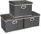 TYEERS Large Storage Box with Lid, Patterns, Collapsible, Washable, Fabric Storage Box for Clothes, Wardrobe Storage, 44x30x29 cm, Set of 3, Dark Grey