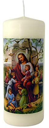 Tisch-Kerze mit Abb. Jesus mit den Kindern ca. 150x60