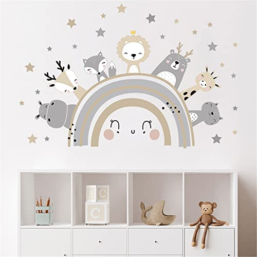 Wandaufkleber Regenbogen Tier mit Stern Wandtattoo Mädchen Kinderzimmer Deko Sticker Wandtattoo Kinderzimmer Regenbogen Aufkleber Folie (Grau)