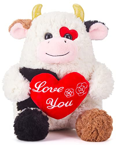 IKASA Kuh Kuscheltier Stofftier Plüschtier Herz halten mit Ich Liebe Dich,Süßes 37cm großes Plüschtier Kleines Spielzeug,Geschenke zum Valentinstag