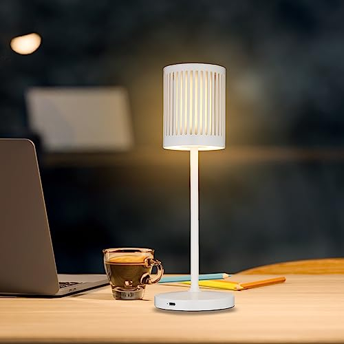 Seihoae LED Tischlampe kabellos, 5000mAh Akku, Ganzmetallgehäuse, IP54 Wasserdicht, Warme LED mit Touch Dimmung, für Nachttischlampe, Schlafzimmer, Wohnzimmer, Esszimmer, Gartenterrasse, Weiss