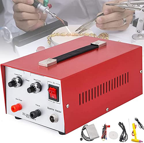 GEJLELDS Saldatore a Punti per Gioielli, 2 in 1 Saldatore a Punti Scintillante a impulsi Saldatura elettrica Saldatrice Laser per Gioielli Portatile Saldatrice a Punti Collana Oro Argento Platino,Red