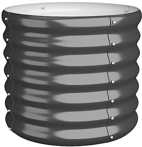 vidaXL Garden Planter-Raised Bed, Powder-coated Steel, Round, 40x36 cm, Anthracite, Weather-Resistant, for Patio/Garden/Outdoor