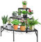 Scaffale per Piante a Scala in Metallo, Porta Piante Angolare, Supporto per Fiori a Semicerchio, Espositore, Portavasi Verticale e Decorativo a 3 Ripiani da Giardino, Balcone, Nero, 60 x 61 cm