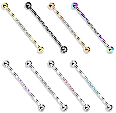 beyoutifulthings Industrial-Piercing SET viele Farben Zirkonia-Reihe Industrial-Barbell Industrial-Bar Chirurgenstahl Stab-länge 38-mm