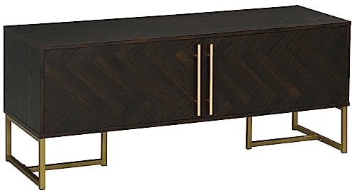 HOMCOM Mobile Porta TV Fino a 55 con 2 Armadietti, Mobile da Salotto in Legno con Gambe in Metallo, 120x39x50 cm, Marrone e Oro