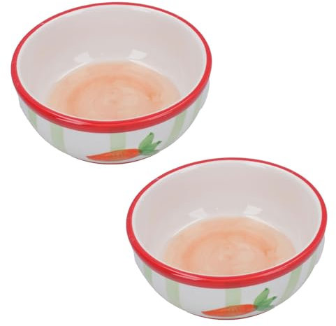 2 Small Animals Rabbit Guinea Ceramic Carrot Stripe Pet Feeding Water Bowls