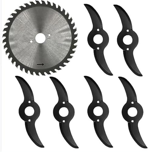 Cordless Grass Trimmer Metal Blades, 6 X Metal Blades, 1 X Circular Saw Blade,For Weelun vivianus Garden Brush Cutter Grass Trimmers