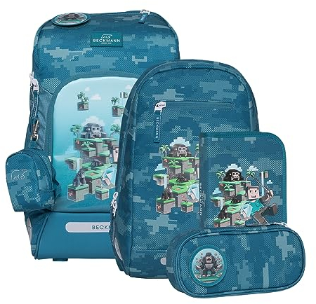 Beckmann, Schulranzen-Set Active Air FLX Jungle Game, 6-teilig, Grundschule, inkl. Regenüberzug, 20-25L, Green