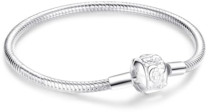 Jokmeo Schlangen-Gliederarmband 925 Sterling Silber Damen Armband für Charm Beads, Silberschmuck für Valentinstag Muttertag Geburtstags Weihnachten Geschenk für Frauen(weiße Rosen,20cm)-up
