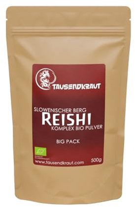 Bio Vitalpilz Pulver - Reishi - Hericium - Cordyceps - Shiitake - EU Herstellung - Premium Qualität von Tausendkraut - 200g bis 500g (500 g, Reishi 500g)