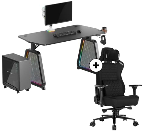 ULTRADESK Booster Computertisch Gaming-Schreibtisch + Stuhl Throne - Gaming Tisch Stahlkonstruktion - Platz für Zwei Monitore - Futuristische Formen - Langlebiger Gaming Stuhl - Schwarz