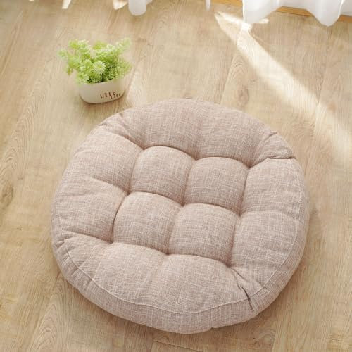 FANSU Solide Farbe Stuhlkissen Rund, Baumwolle Leinen Stuhl Kissenauflage Sitzkissen Stuhlauflage Sitzpolster Sitzauflage Gartenkissen für Bürostuhl, Küche (Khaki-Farbe,Durchmesser 42cm)