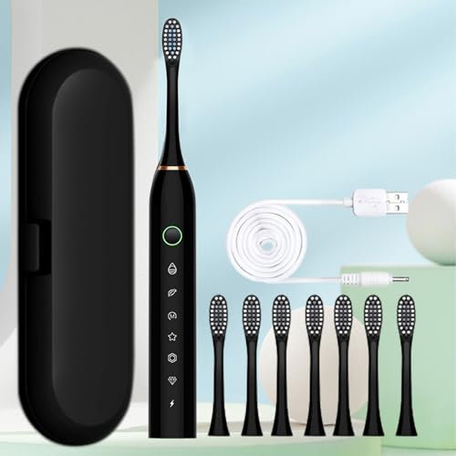 Clearance Electric Toothbrush with 8 Brush Heads for Adults and Kids, Rechargeable Electric toothbrush One Charge for 15 Days, Wireless Fast Charge, 6 Modes with 2 Minutes Built in Smart Timer