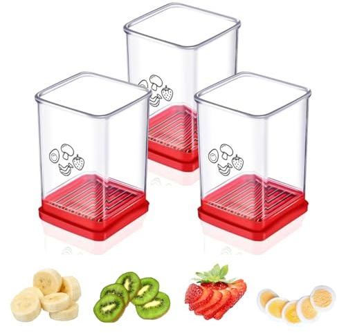 3 Stück Gemüseschneider Obstschneider mit Schutzkappe und Aufbewahrung Tassenschneider Eierschneider Gemüsehobel Käseschneider Fruit Slicer Küchengeräte für Obst und Gemüse