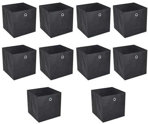 Trintion 10er Set Aufbewahrungsbox Faltbox Faltbare Stoff Faltkiste mit Fingerloch 32 x 32 x 32 cm für Kallax Regale oder Raumteiler Schwarz