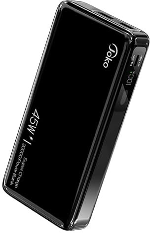 Konfulon Power Bank 20000mAh PD 45W 30W 27W 18W Super Fast Charger External Battery with LED Display, Compatible with iPhone, Samsung, Xiaomi, Laptops, Tablets etc. Aviation Compliance (BLACK)