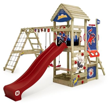 Marvel'S Spider-Man Story Parque Infantil de Wickey - Estructura para trepar, Equipo de Juegos de jardín para niños - Parque Infantil de jardín de Madera para Exteriores