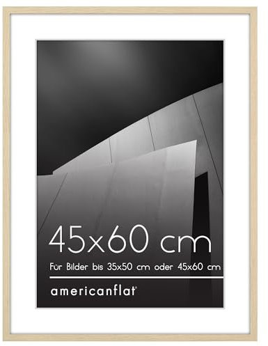 Americanflat 45x60 cm Bilderrahmen in Natürliche Eiche - 35x50 cm mit Matte und 45x60 cm ohne Matte - Horizontale und vertikale Formate für Wand