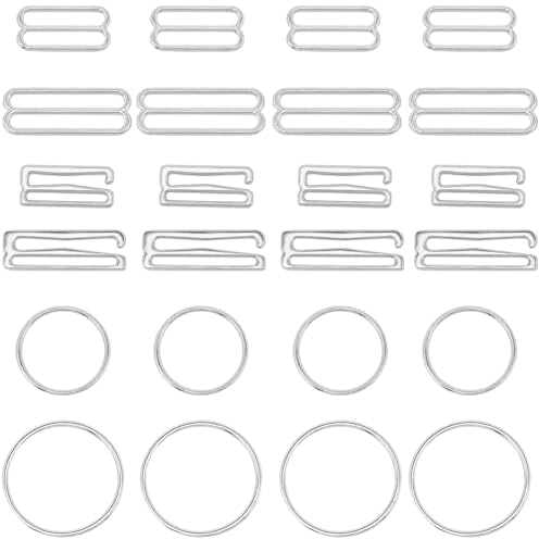 GORGECRAFT 72Pcs 6 Styles Bra Strap Hooks Metal Alloy Swimsuit Tops Clips Replacement Lingerie Adjustment Strap Slides Hardware Clasp for Bathing Suit Bikini Halter Dress Sewing Platinum 18mm 24mm