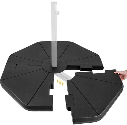 COSTWAY Base Sombrilla de 4 Piezas, Soporte Parasol Llena de Agua 58 kg/Arena 76kg, Pie Sombrilla Terraza Exterior de HDPE, 116 x 110 x 7 cm, Negro