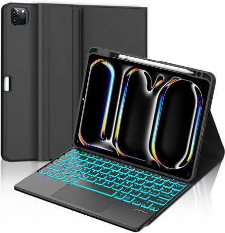 IVEOPPE Tastiera iPad Pro 11 2024 con Touchpad, Cover Tastiera Trackpad Italiano Retroilluminata Bluetooth Staccabile per iPad Pro 11 M4 2024, Nero