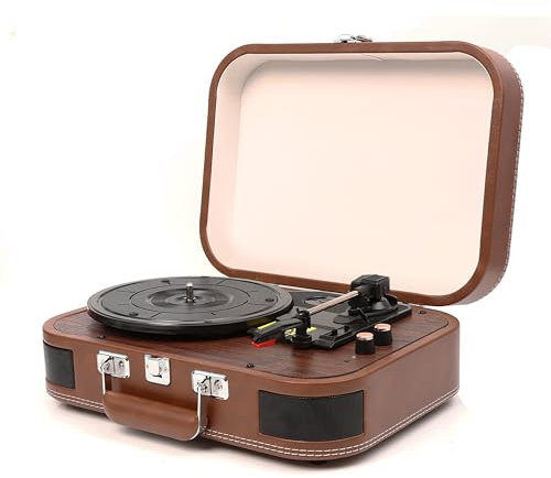 Record Player, DCPICE Vinyl Record Player with Speakers Turntable for Vinyl Records, Belt-Drive 3-Speed 33/45/78 RPM Portable Vintage Suitcase LP Player, Supports Headphone, AUX, RCA -Brown