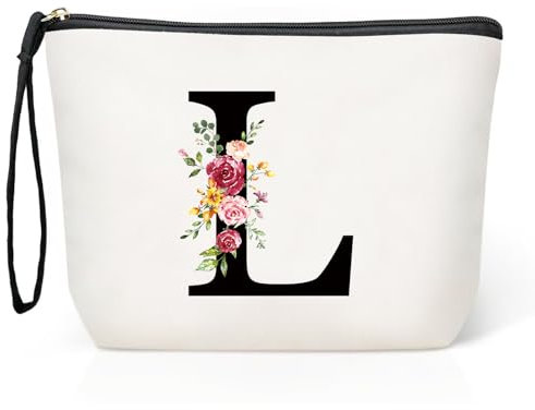 Personalisierte Initialen Große Make-up-Tasche, Schminktasche Damen, Reise Canvas Kosmetiktasche, Geburtstagsgeschenke für Frauen und Mutter, Geschenke für Freundinnen, Braut und Brautjungfern L